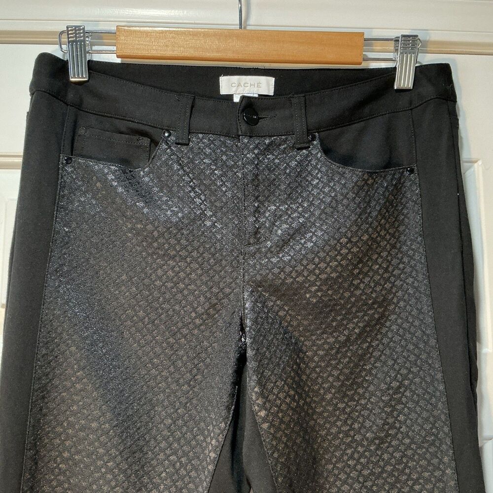 Vintage Cache Women’s Pants Size 8 Stretch Black Shimmer Metallic Front Skinny